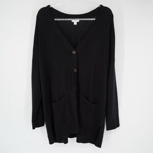 J Jill Black Knit sweater Cardigan button front Pockets  XL petite Career Office